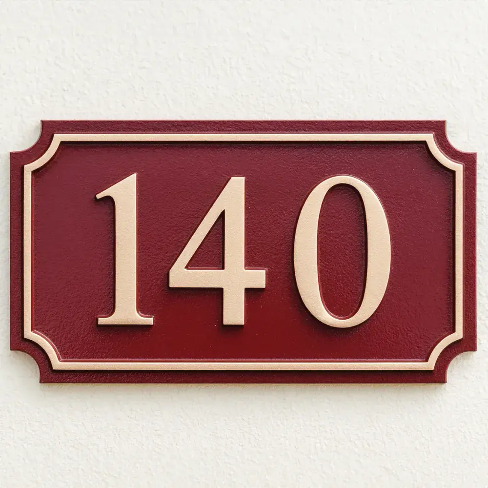 Hand Painted Rectangular Cast House Number STHN8 - Scalloped Corners and Inset Border