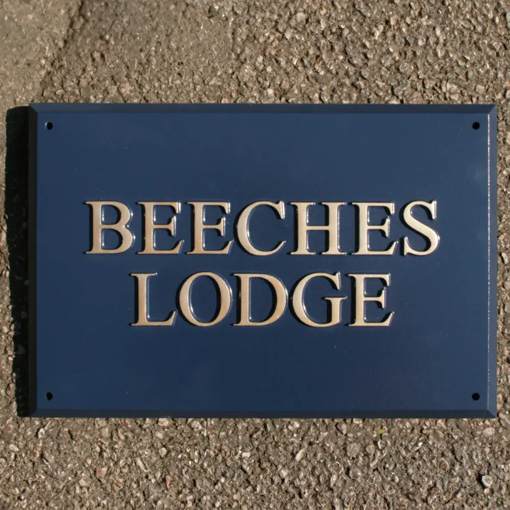 Hand Painted Rectangular Cast Sign STR4 - 2 lines of Straight Text with Chamfered Edge