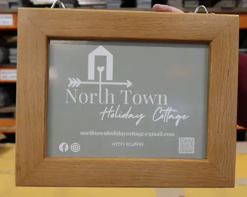 Hanging sign with oak frame and full colour design | The Sign Maker Shop