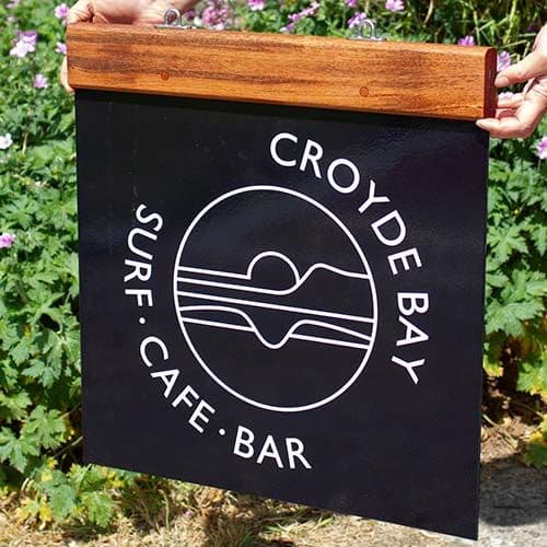 Stylish hanging sign with Hardwood Header  | The Sign Maker Shop