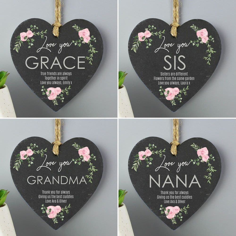 Hanging Slate Heart with Roses