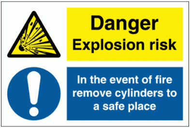 Danger Explosion Risk, In the event of fire remove bottles to a safe area Sign - 3100 | The Sign Maker
