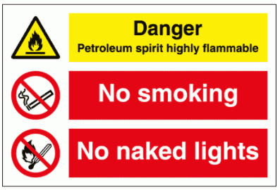 Danger Petroleum spirit highly flammable No smoking No naked flames Sign - 3118| The Sign Maker