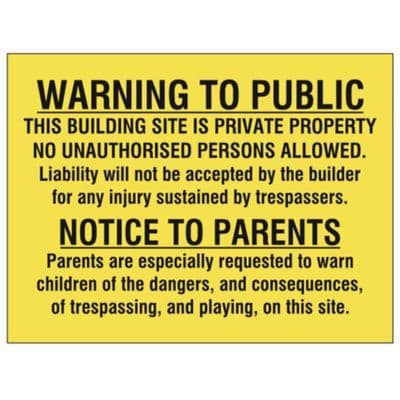 Hazard Sign - WAC - Warning To Public/ Notice To Parents