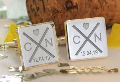 Heart Cufflinks with Date and Initials
