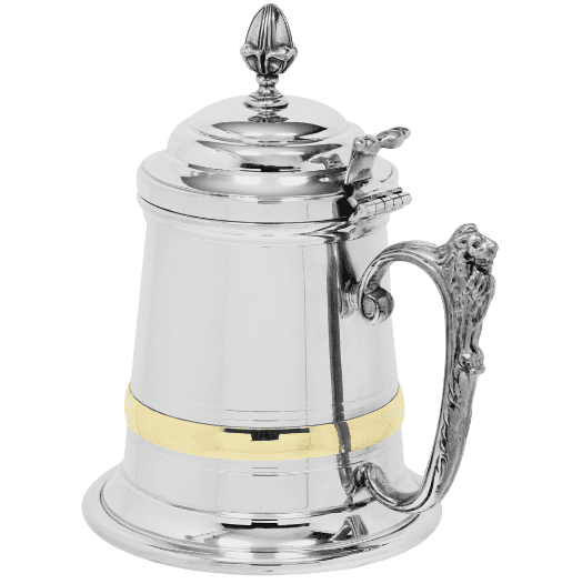 Heavy Weight Pewter Tankard - Brass Band & Lid