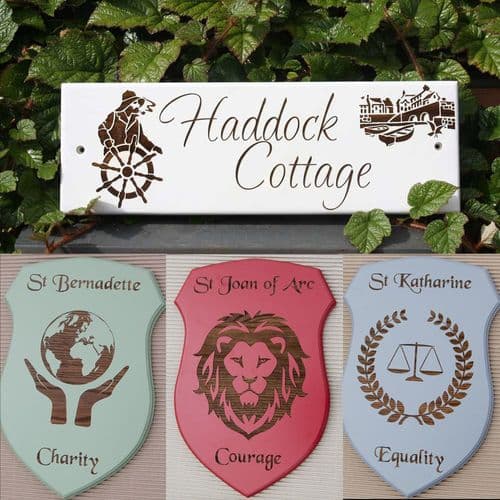 Painted Signs with Laser Etch Detail | The Sign Maker Shop