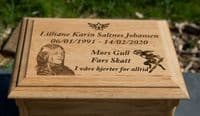 Standard Oak Casket With Laser Engraved Top | The Sign Maker Shop