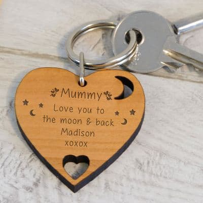 Love you to the moon & back- Wooden Key Ring
