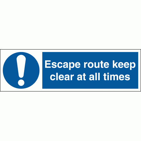 Mandatory Fire Sign - Escape Route Keep Clear At All Times (5834)