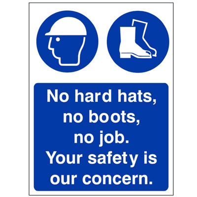 Mandatory Safety Sign - MAP - No Hard Hats, No Boots, No Job. Your Safety Is Our Concern