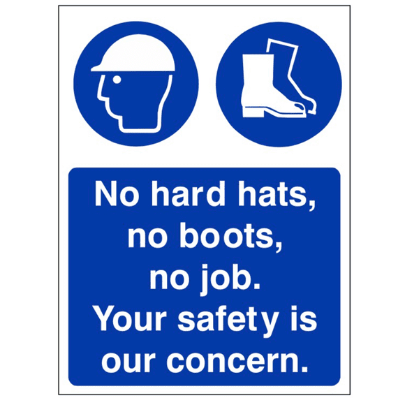 Mandatory Safety Sign - MAP - No Hard Hats, No Boots, No Job. Your Safety Is Our Concern