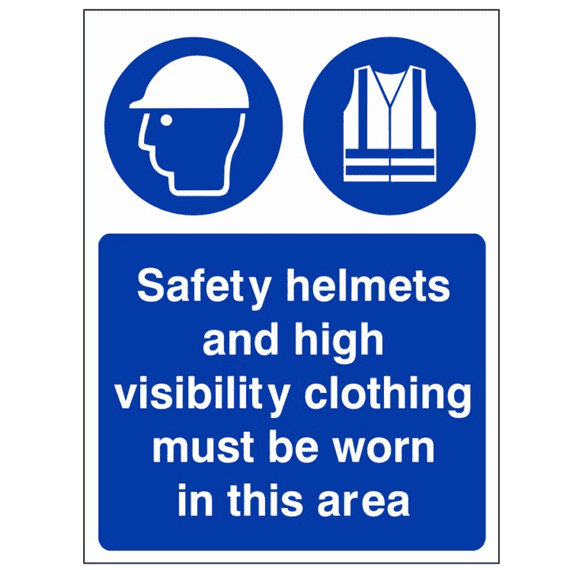 Mandatory Safety Sign - MAP - Safety Helmets And High Visibility Clothing Must Be Worn In This Area
