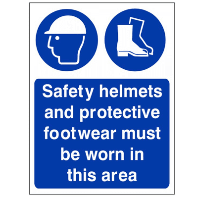 Mandatory Safety Sign - MAP - Safety Helmets And Protective Footwear Must Be Worn In This Area