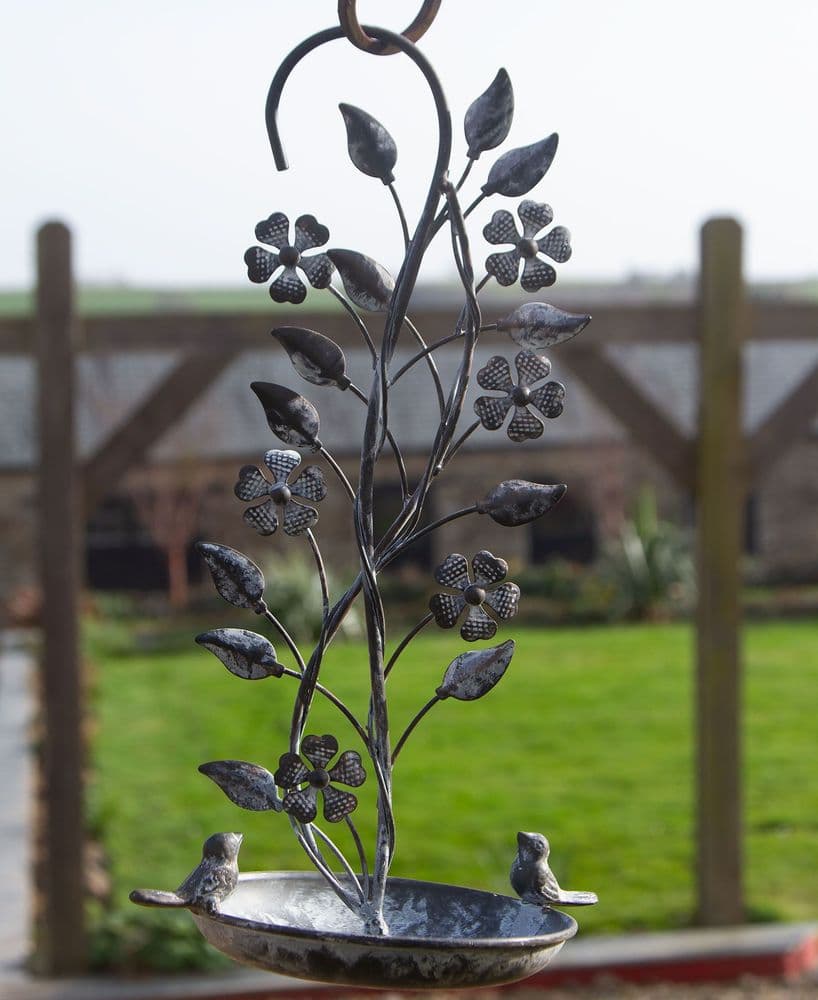 Metal Bird Feeder with Flowers
