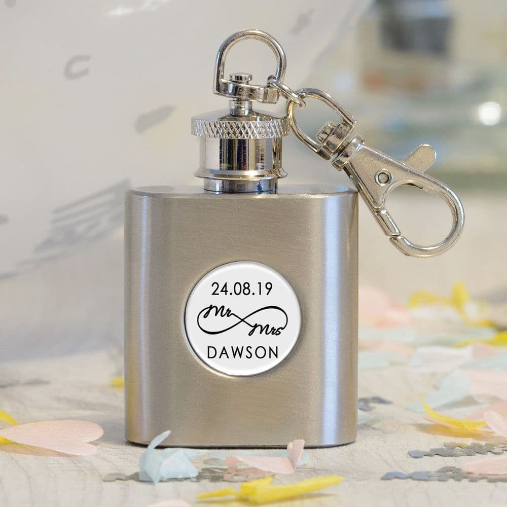 Mr & Mrs - 1oz S/Steel Hip Flask Key Ring