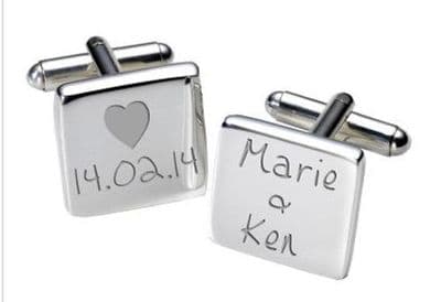 Names and Date Cufflinks with Heart