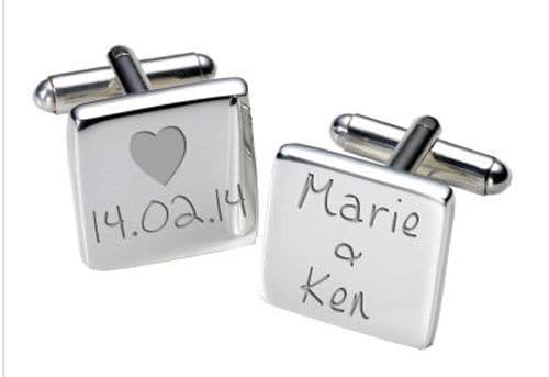 Names and Date Cufflinks with Heart