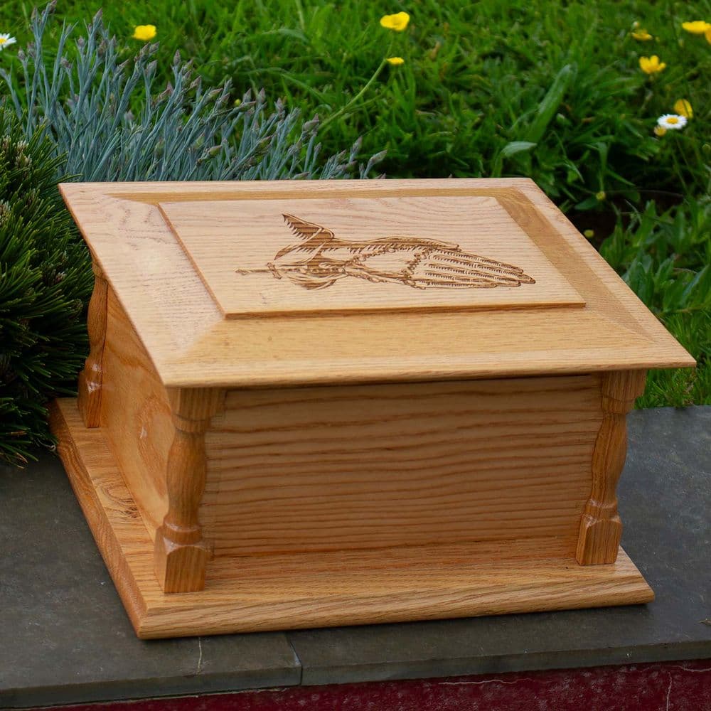 Oak Casket-Pillar Corners-Engraved Top