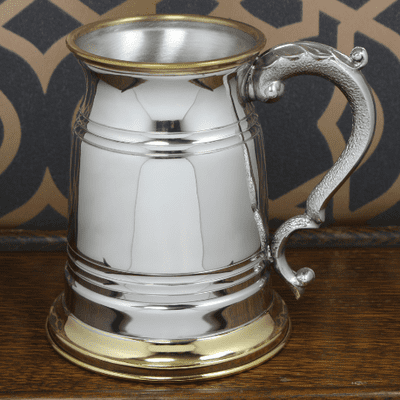 Old London  Pewter Tankard - Brass Trim