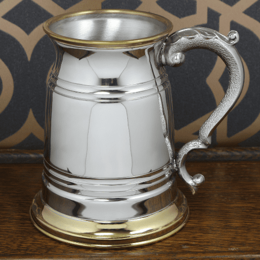 Old London Pewter Tankard - Brass Trim