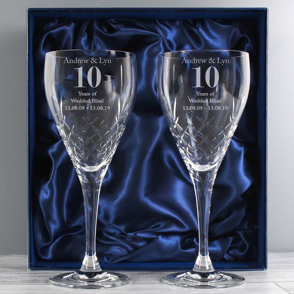 Pair of Crystal Wines Glasses / Champagne Glasses for Special Aniversary