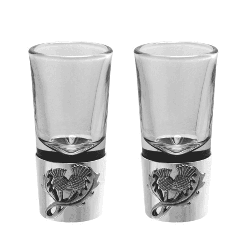 Pair of Scottish Thistle Shot Glasses- Individually Boxed