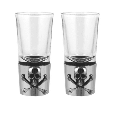 Pair of Skull & Crossbones Shot Glass -Individually Boxed