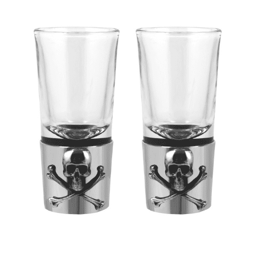 Pair of Skull & Crossbones Shot Glass -Individually Boxed