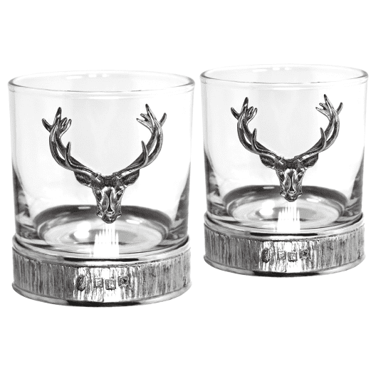 Patterned Pewter Stag Glass Tumblers