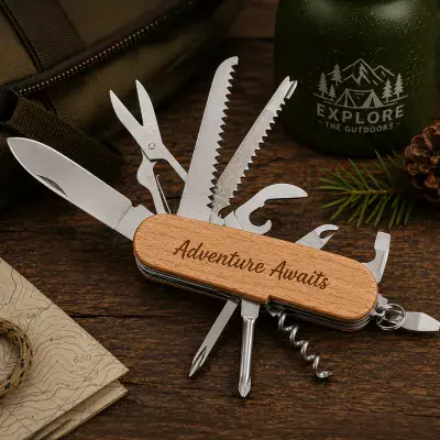 Personalised Beech Wood Multi-Tool Pocket Knife