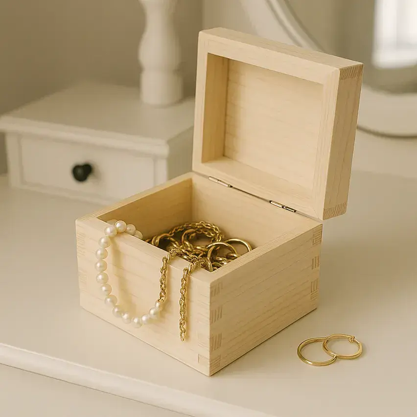Personalised - Chunky Solid Pine Trinket Box - 90mm Square