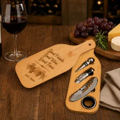 Personalised Engraved Bamboo Wine Gift Set