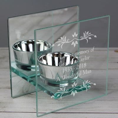 Personalised  Mirrored Glass Tea Light Candle Holder - Sentiments Design