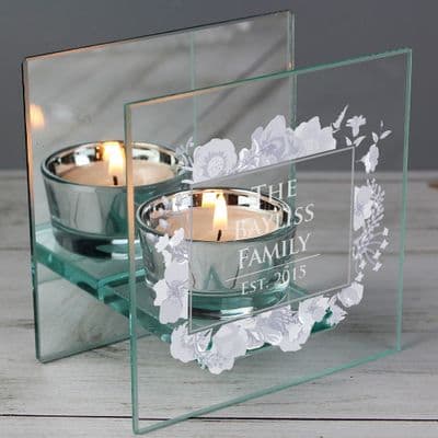 Personalised  Mirrored Glass Tea Light Candle Holder  - Soft Watercolour