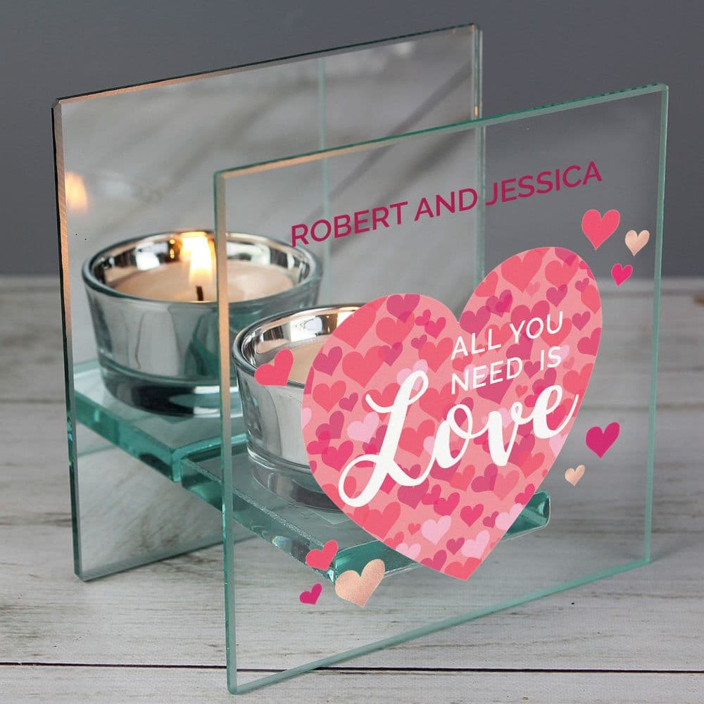 Personalised Mirrored Tea Light Holder - Hearts