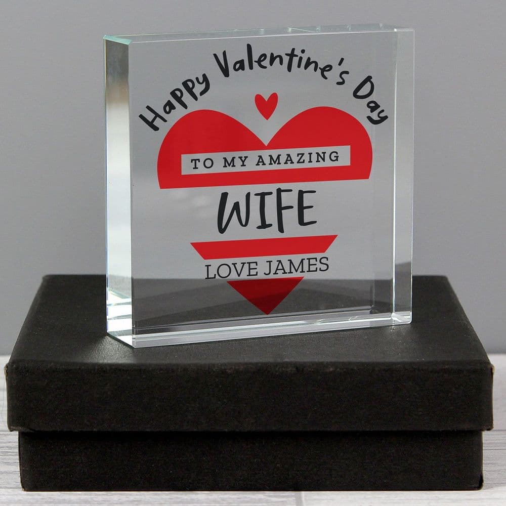 Personalised Valentines Day Crystal Block