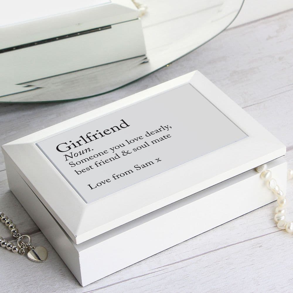 Personalised White Wooden Definition Jewellery Box