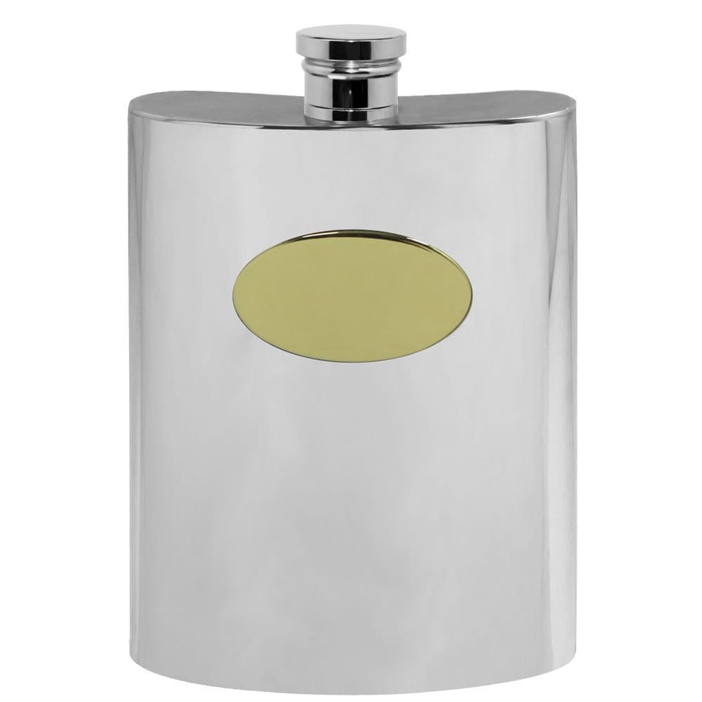 Pewter Hip Flask with a Brass Plate