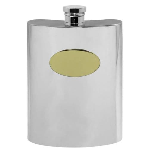 Polished Pewter Hip Flask with a Brass Plate | The Sign Maker Shop