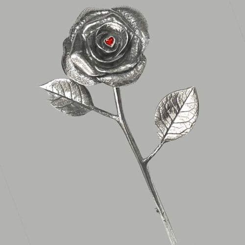 Pewter Rose with Red Crystal Heart | The Sign Maker Shop