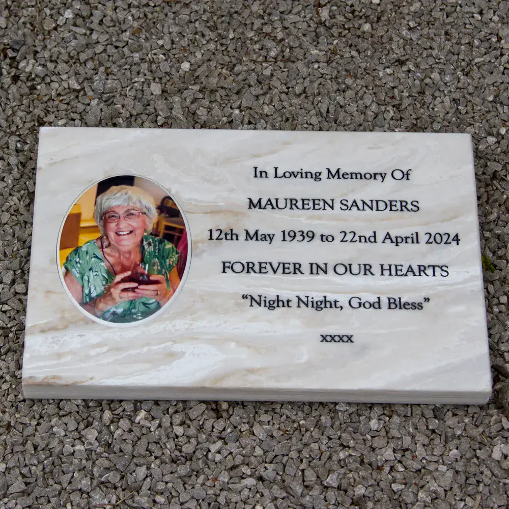 Photo Inset into Stone-Corian Memorials