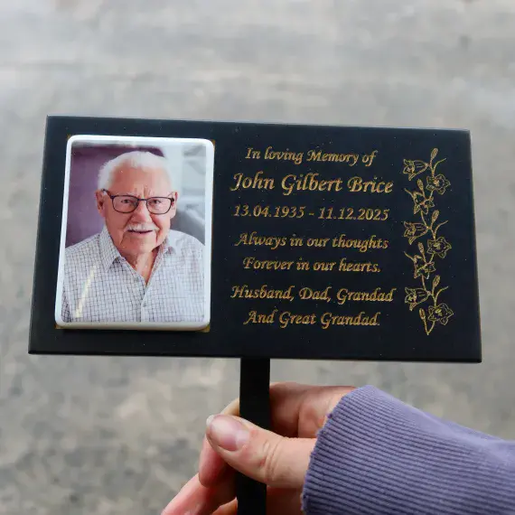 Photo Inset into Stone-Like Memorial Plaques | The Sign Maker Shop