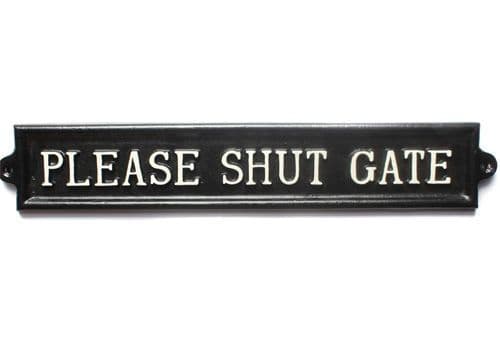 Gusseisernes Schild 'Please Close Gate' – Oval, Schwarz-weiß, Ca. 17 X 9 Cm, Für Zaun & Tor