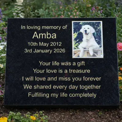 Polished  Black Granite Memorials -  10mm thick - with Full Colour Photo