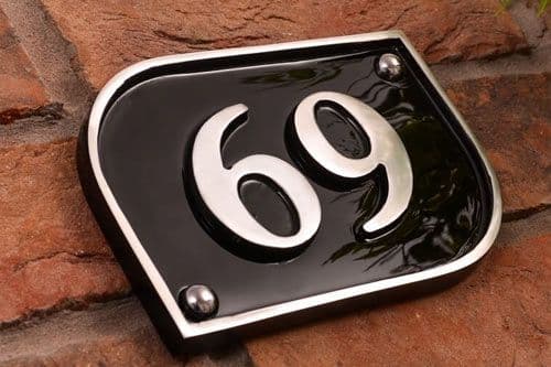 Polished Curved Rectangular Cast Aluminium Number Sign - 165mm x 115mm