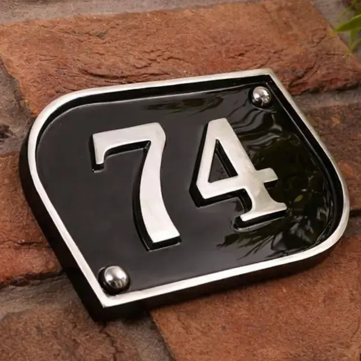 Polished Curved Rectangular Cast Aluminium Number Sign - 165mm x 115mm