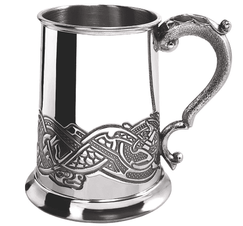 Polished Pewter Tankard - Intricate Celtic Design