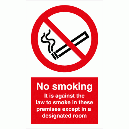 Prohibition Sign - PRS -  No Smoking Law Except Designated Rooms