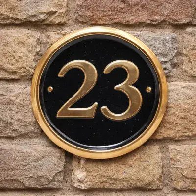 Round Brass House Number Sign